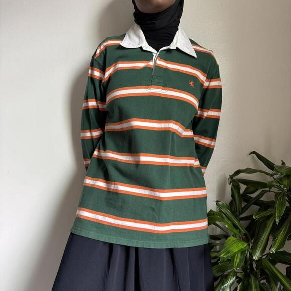 Vintage gorpcore long sleeve quarter button pullover striped shirt L - Picture 3 of 4